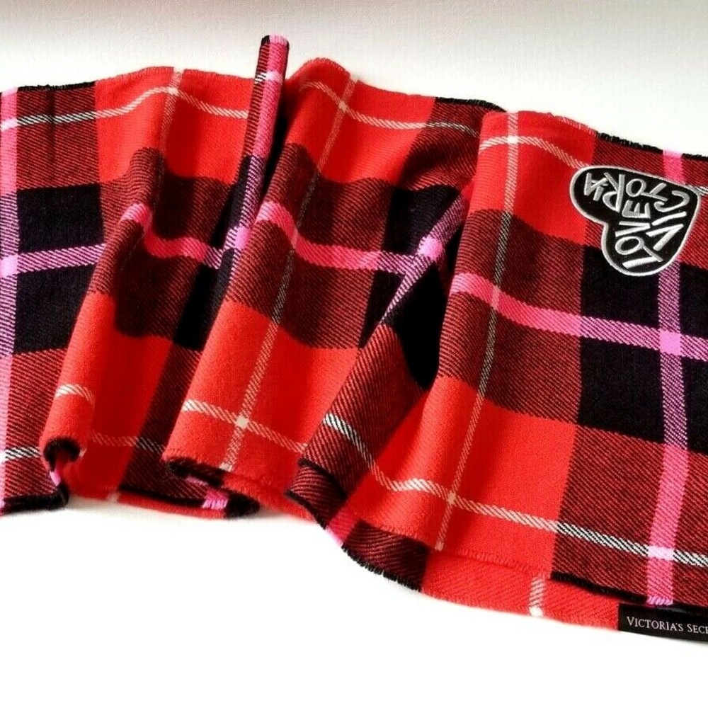 NEW Victorias Secret Check Plain Fringe Scarf Red